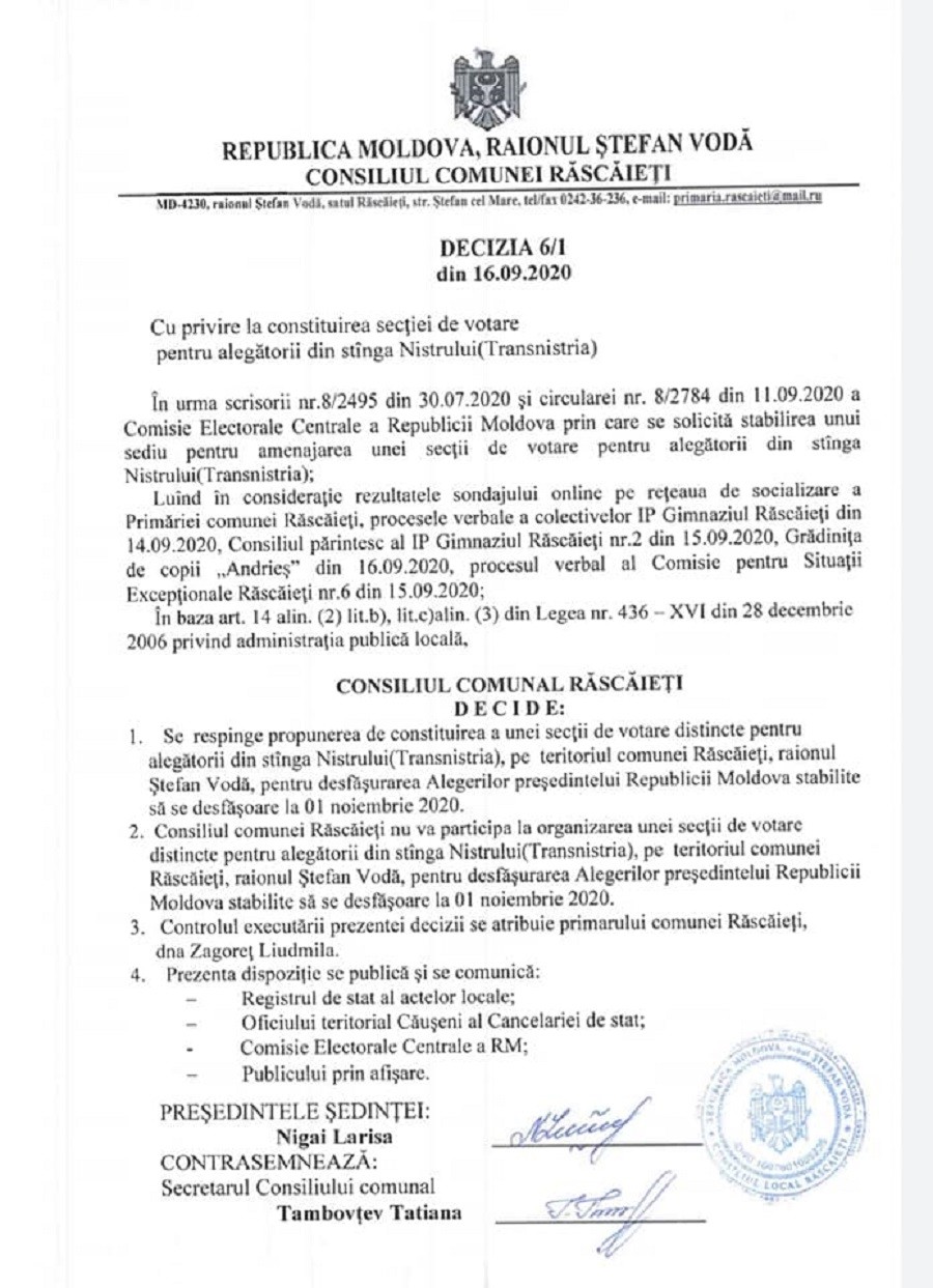 DOC // Se OPUN deschiderii secții de vot pentru transnistreni: „Nu dorim votanți plătiți, aduși organizat”