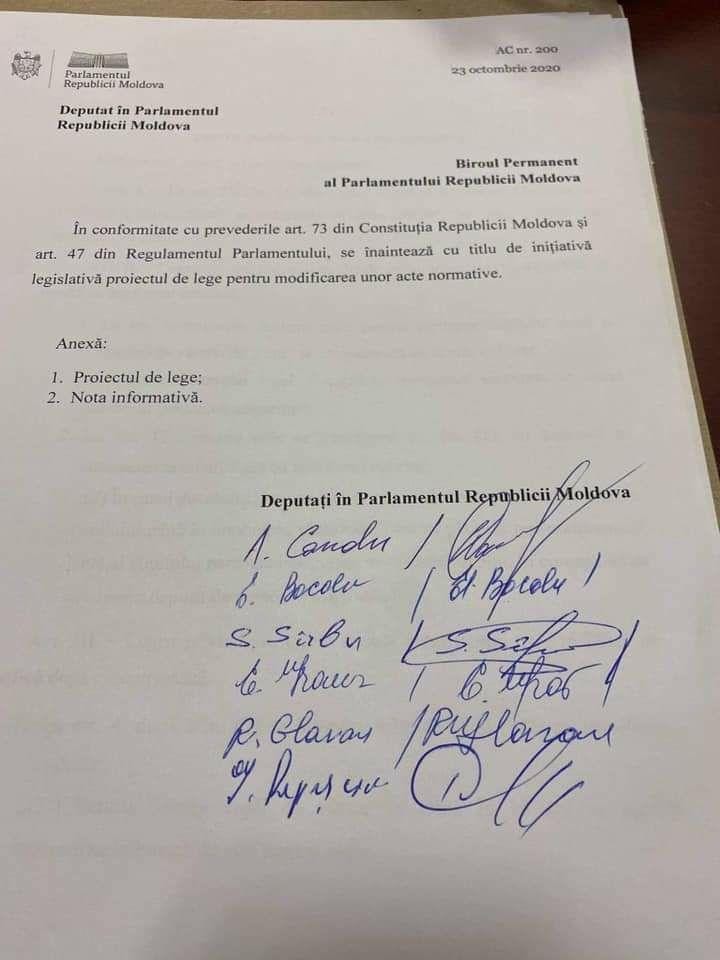 DOC // Ultimul proiect de lege semnat de cei 4 deputați plecați, în calitate de membri ai grupului PRO MOLDOVA