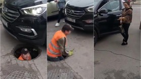 Doi muncitori au rămas blocați într-o gură de canalizare din cauza unui SUV