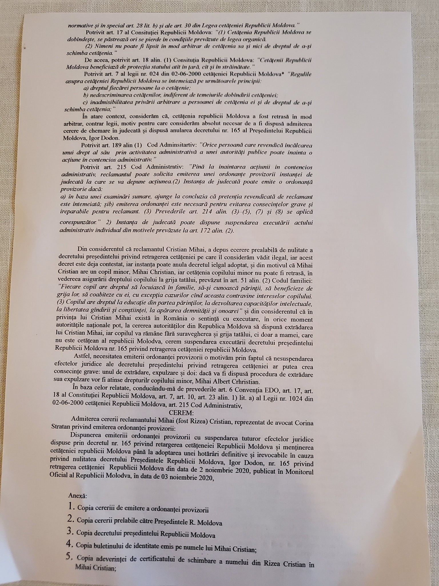 Cristian Rizea atacă în judecată decizia semnată de Igor Dodon prin care i-a fost retrasă cetățenia Republicii Moldova