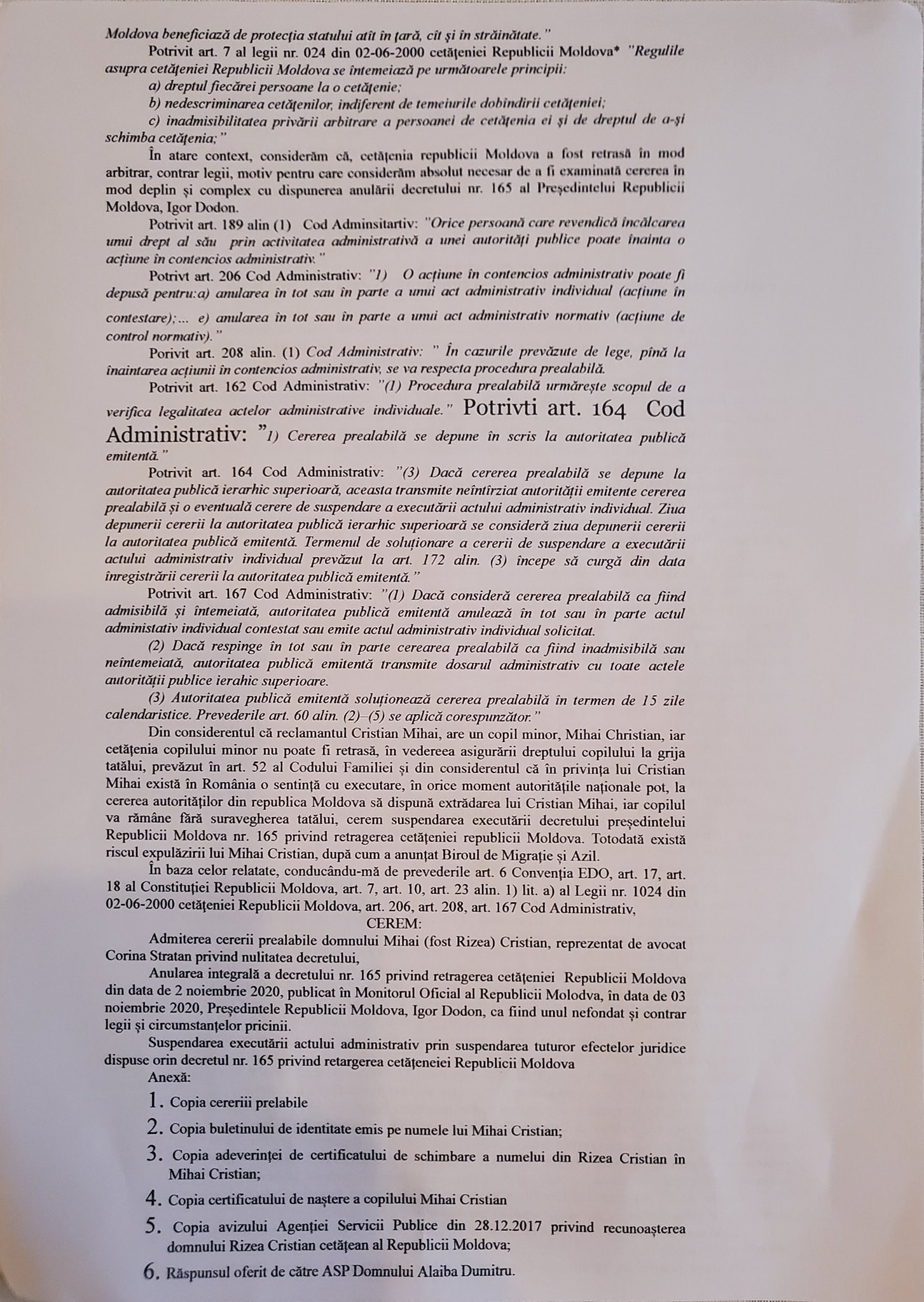 Cristian Rizea atacă în judecată decizia semnată de Igor Dodon prin care i-a fost retrasă cetățenia Republicii Moldova