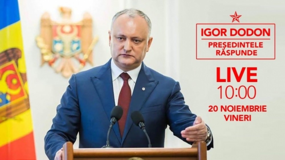 LIVE // O nouă ediție „Președintele Răspunde” a lui Igor Dodon, în pofida faptului că a pierdut alegerile prezidențiale