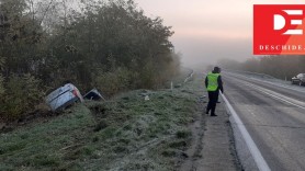 Accident GRAV la Strășeni. Un automobil s-a inversat și a ajuns într-o fâșie forestieră după ce a alunecat de pe carosabil