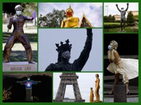 FOTO // Top monumente „protejate" de COVID. Ștefan cel Mare de rând cu alte statui din lume dotate cu măști de protecție