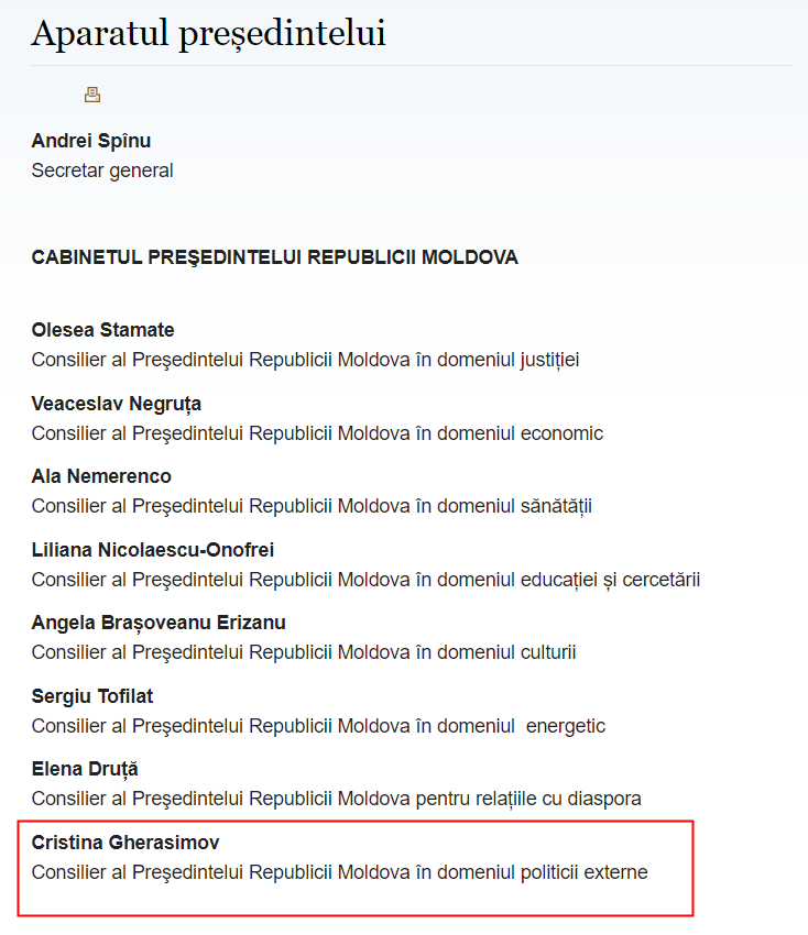 Cine este Cristina Gherasimov, noul Consilier în domeniul politici externe al Preşedintelui Maia Sandu