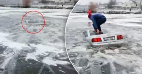 Șoferul unui AUDI și-a înecat mașina într-un lac din Moldova după ce a intrat cu ea pe gheață
