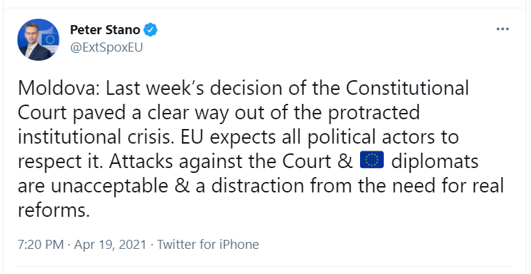 „Decizia CC a pavat drumul spre ieșirea din criza instituțională prelungită”. Reacția UE la avizul care justifică dizolvarea Parlamentului