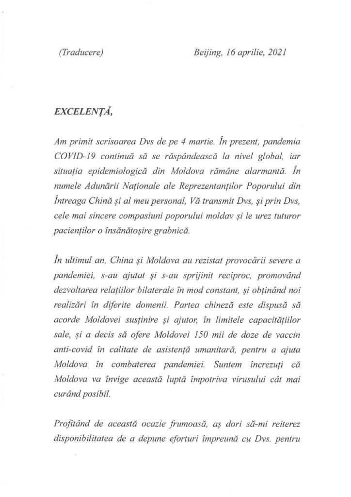 China a confirmat, oficial, acordarea Republicii Moldova a 150 de mii de doze de vaccin