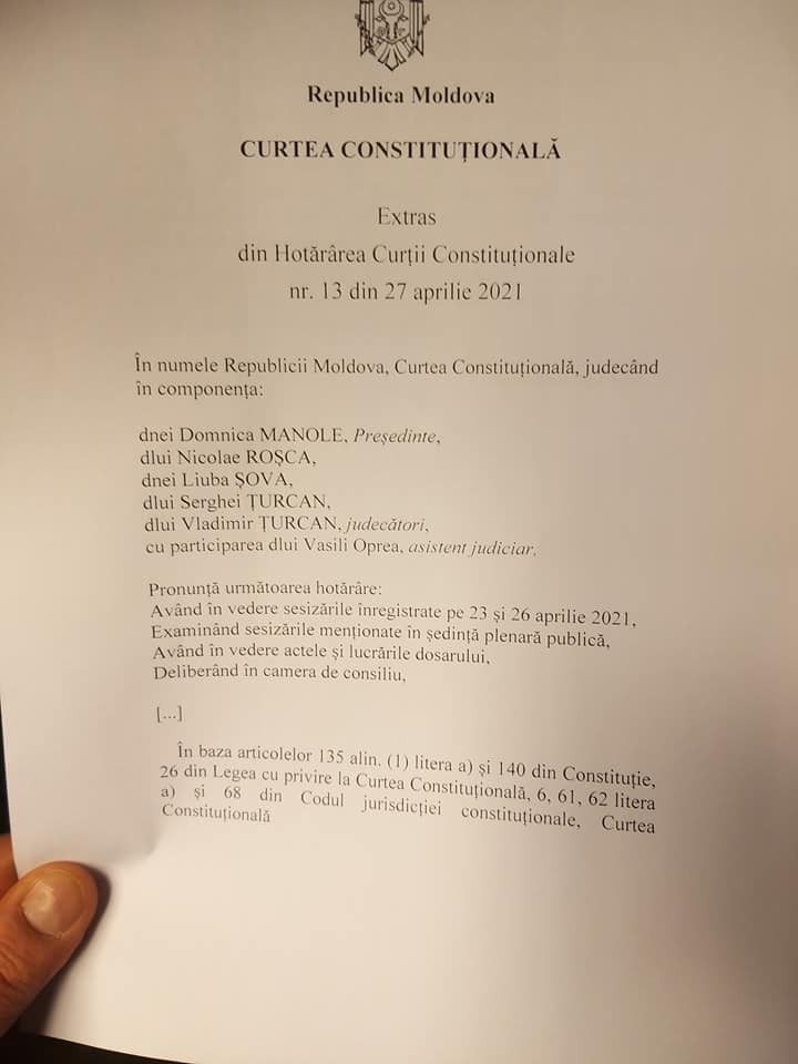 Breaking News // Curtea Constituțională declară neconstituționale hotărârile privind revocarea Domnicăi Manole și numirea lui Boris Lupașcu