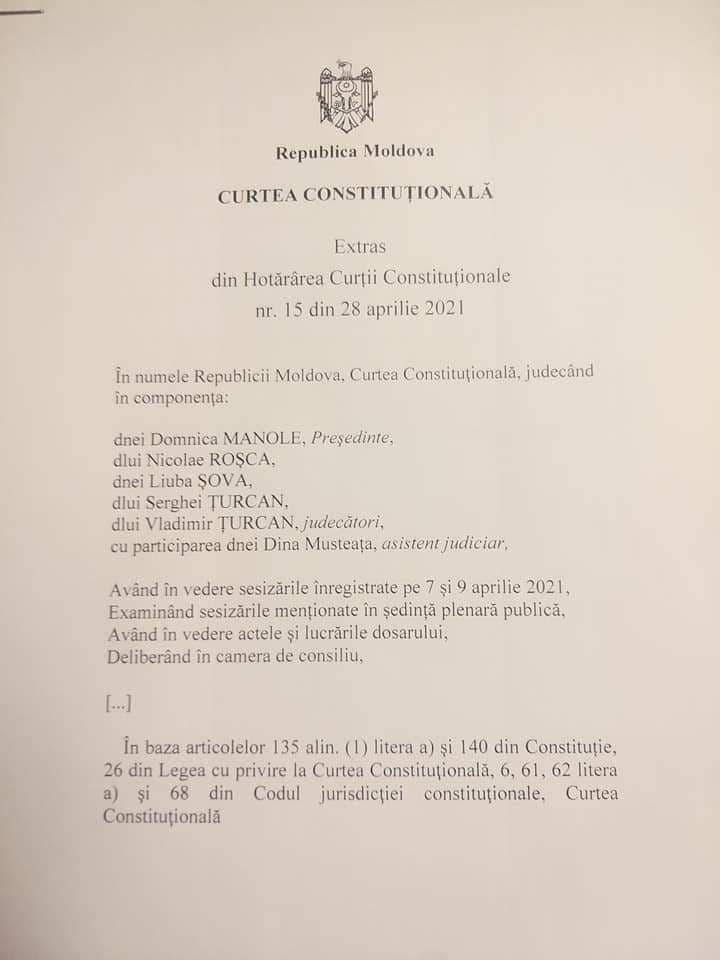 BREAKING NEWS // O nouă pierdere pentru Dodon. Starea de Urgență a fost declarată NECONSTITUȚIONALĂ
