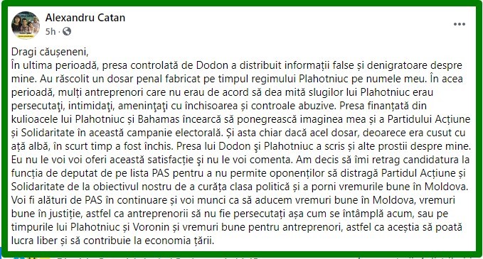 FLASH // După Nata Albot, încă un candidat la alegerile parlamentare se retrage de pe lista PAS