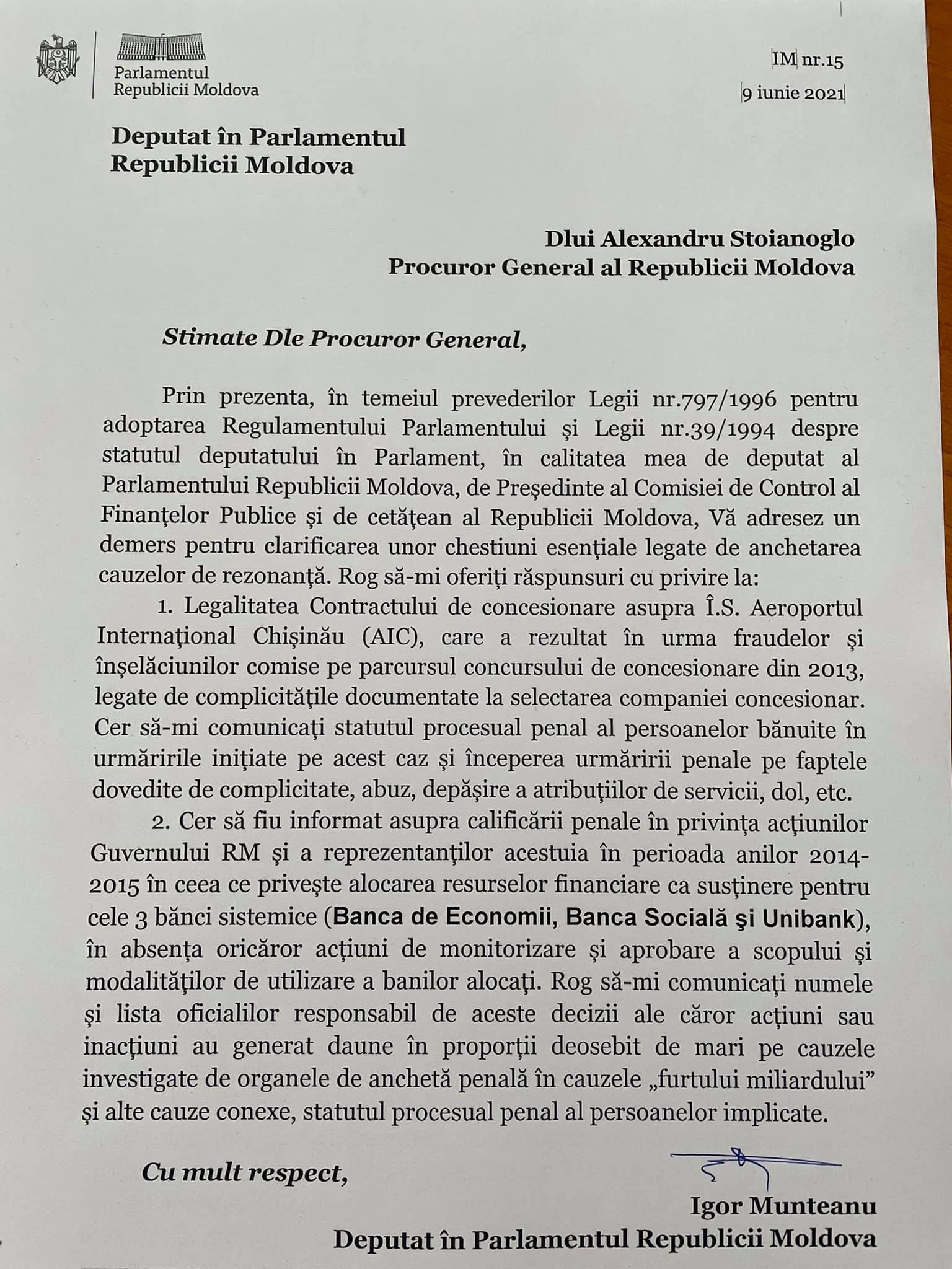 DOC // Platforma DA cere procuraturii informații privind dosare penale pe Aeroport și jaful secolului