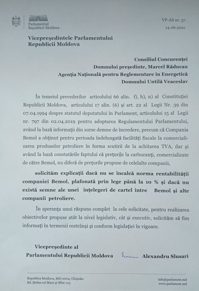 DOC // Alexandr Slusari: O companie aparent condusă de Gaburici, beneficiază de facilități fiscale, deși prețurile la carburanți nu diferă de celelalte