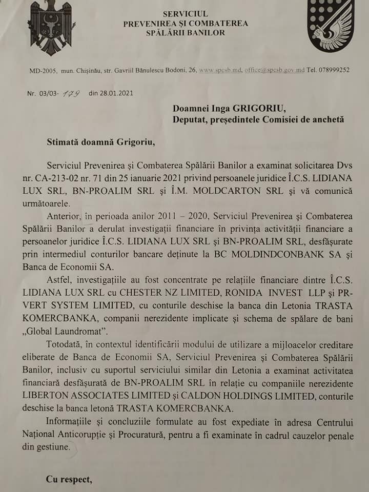 Firmă a lui Platon, implicată în Laundromat și jaful bancar. Deputat: Din păcate, nu pot publica un document secret