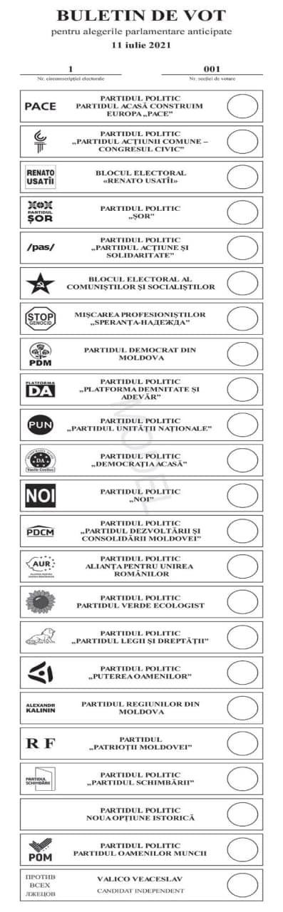 FOTO // Cum va arăta buletinul de vot la alegerile din 11 iulie 2021