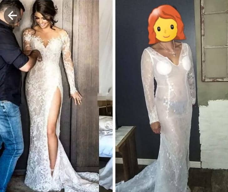 FOTO // De râs și de plâns. Și-a comandat pe internet rochia de mireasă a visurilor ei, dar ceea ce a primit întrece orice imaginație