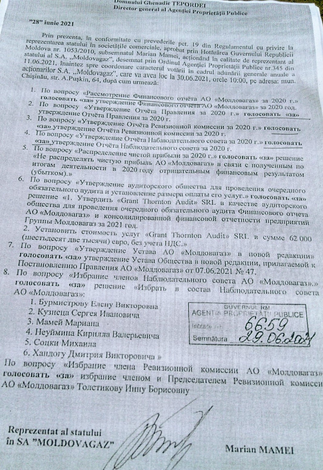 DOC // Alexandr Slusari: Adunarea generală a acționarilor „Moldovagaz” s-a desfășurat după scenariul, desenat de Dodon și Vadim Ceban