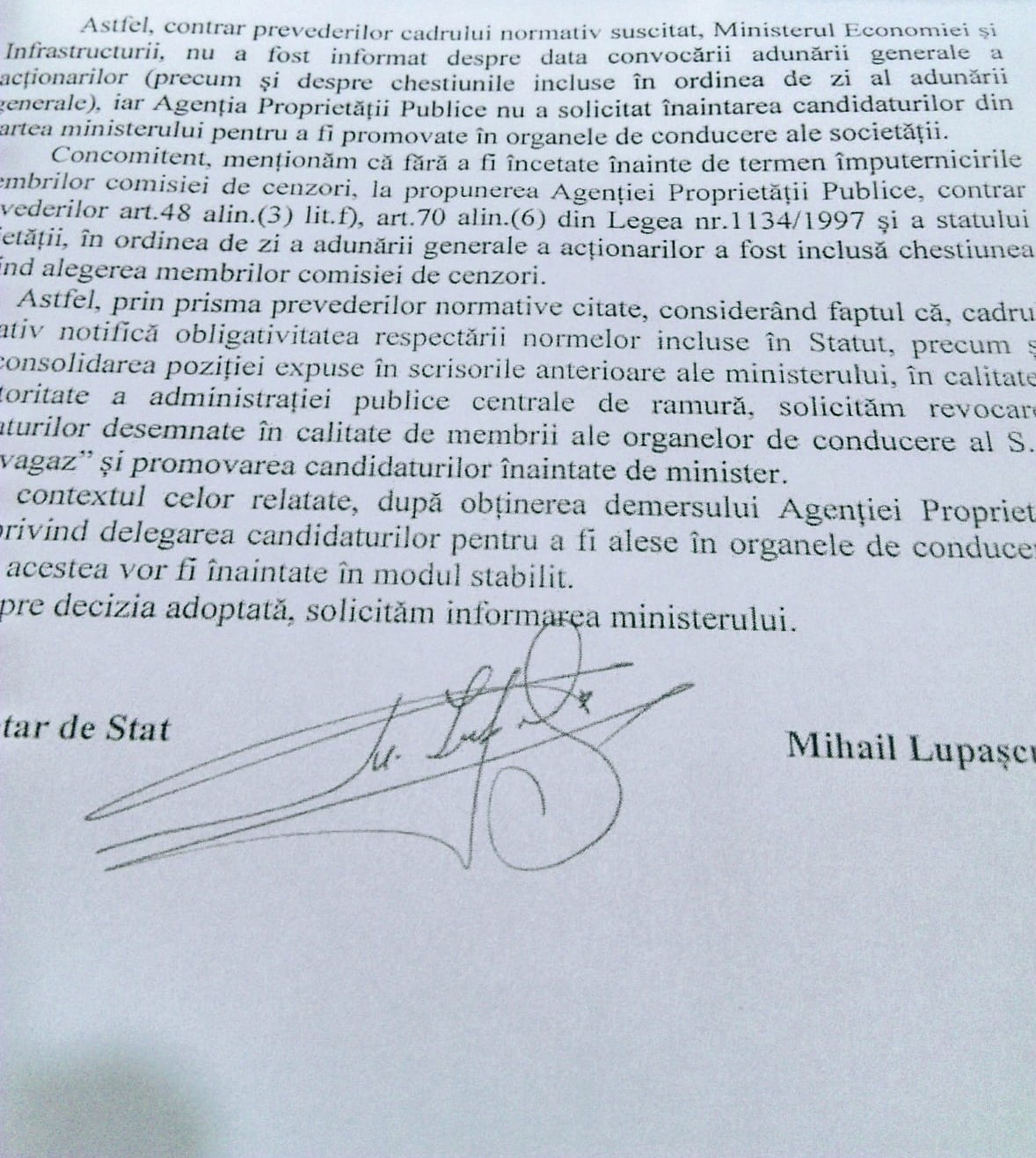 DOC // Alexandr Slusari: Adunarea generală a acționarilor „Moldovagaz” s-a desfășurat după scenariul, desenat de Dodon și Vadim Ceban