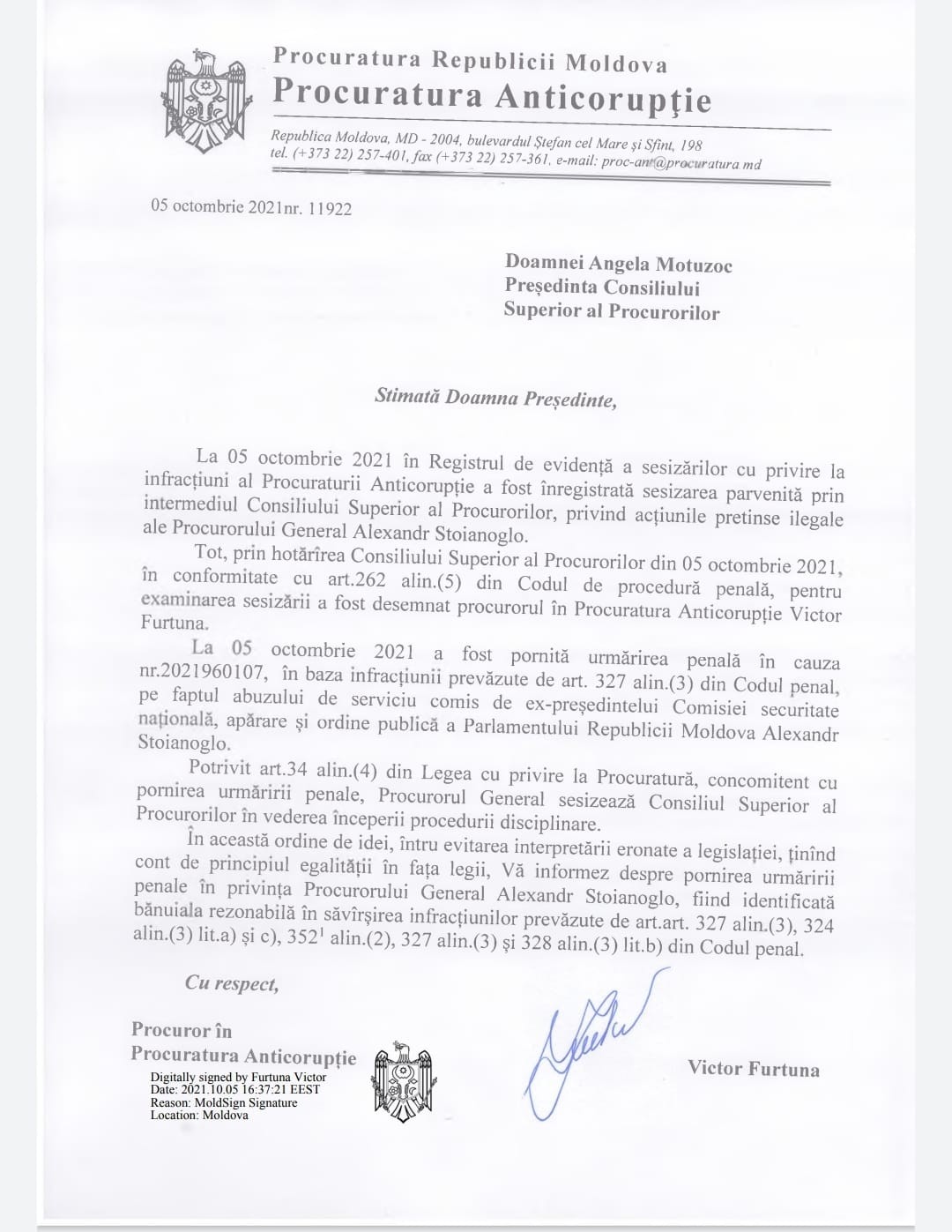 BREAKING NEWS // Procurorul Victor Furtună a dispus urmărirea penală pe numele lui Alexandru Stoianoglo