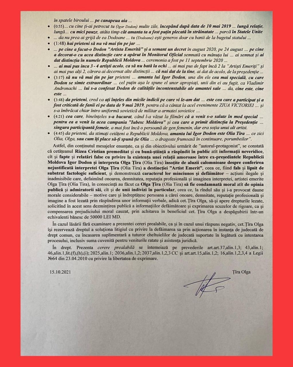 DOC // Respinge acuzațiile că ar fi fost „AMANTA lui DODON” și-l dă în judecată pe cel care a lansat zvonurile