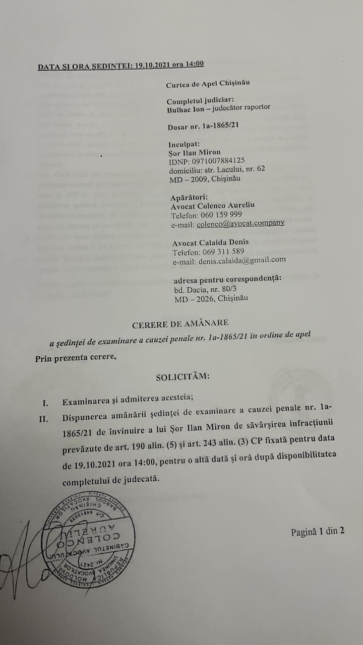 „Se încearcă intimidarea lui Ilan Șor!” Avocații acestuia au declarat ca fiind abuzivă Decizia Curții de Apel Chișinău de a aplica amenzi pentru neparticipare la ședința de judecată