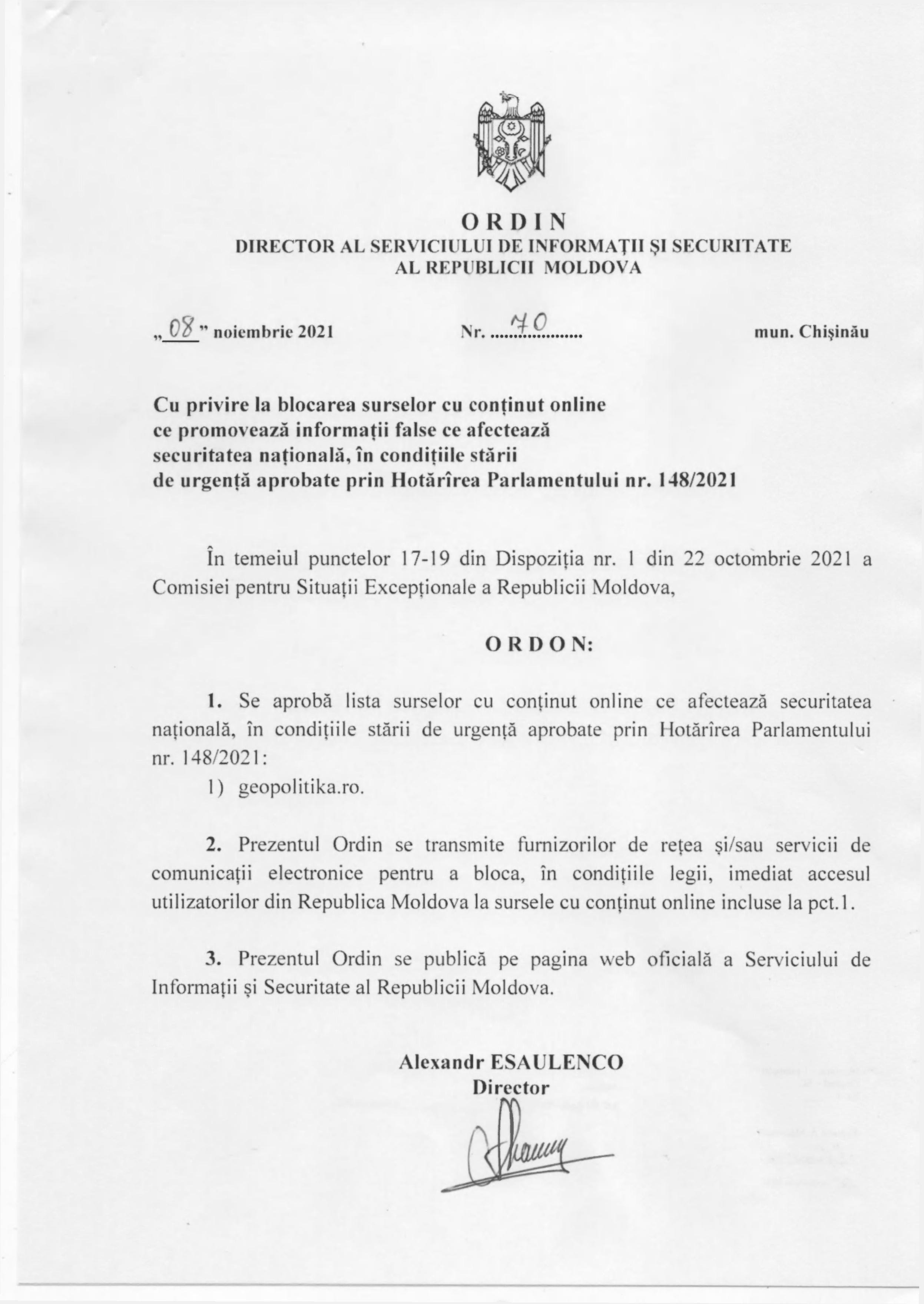 DOC // SIS cere blocarea încă a unui site care publică informaţii false
