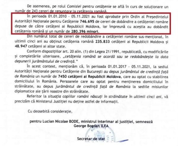 Câți moldoveni au obținut cetățenia română în ultimii 11 ani
