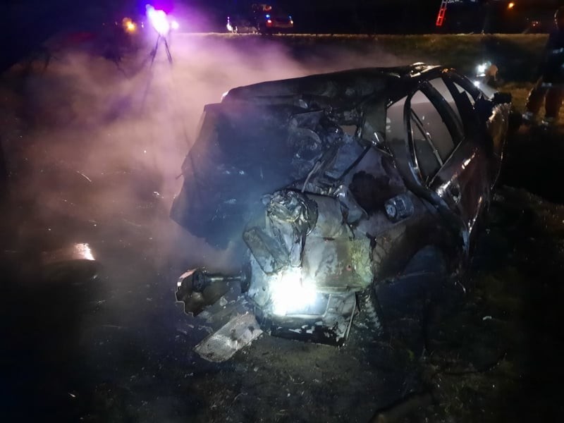 FOTO // Tragedie la Cimișlia. Un bărbat a ars de viu după ce s-a lovit cu mașina într-un copac