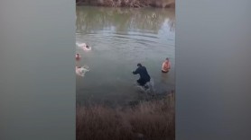 Momentul în care un preot de la Cahul se aruncă cu tot cu sutană în râul Prut pentru a recupera crucea de Bobotează