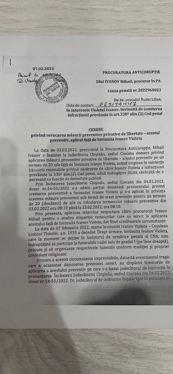 DOC // Solicitarea Violetei Ivanov de a organiza înmormântarea mamei sale, ignorată de procurori