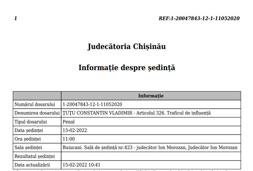 A 23-a ședință de judecată în care este vizat Constantin Țuțu