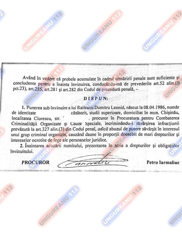 DOC// Procurorul Dumitru Răileanu care ar fi dispus filarea Maiei Sandu, învinuit de abuz de putere în interesului unui grup criminal