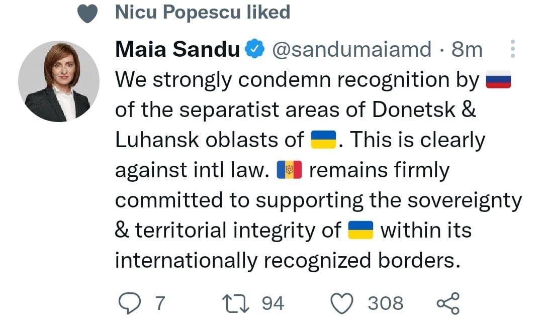 Breaking NEWS // Reacția Maiei Sandu la decizia lui Putin de a recunoaște independența celor două regiuni ucrainene