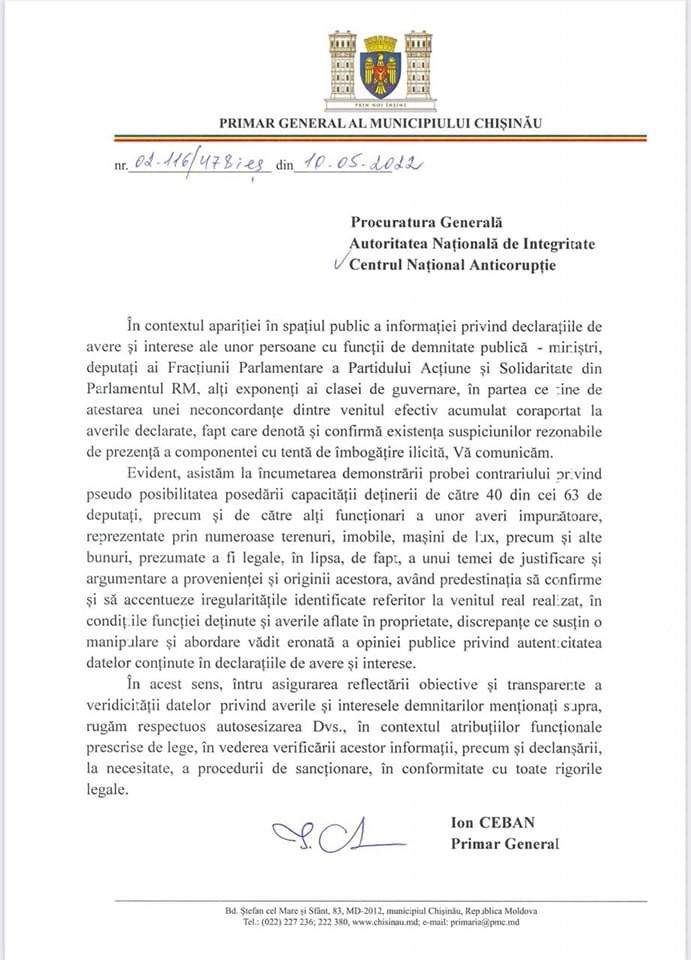 DOC // Ion Ceban cere verificarea averilor mai multor membri PAS: Din cei 63 de deputați, 40 sunt milionari