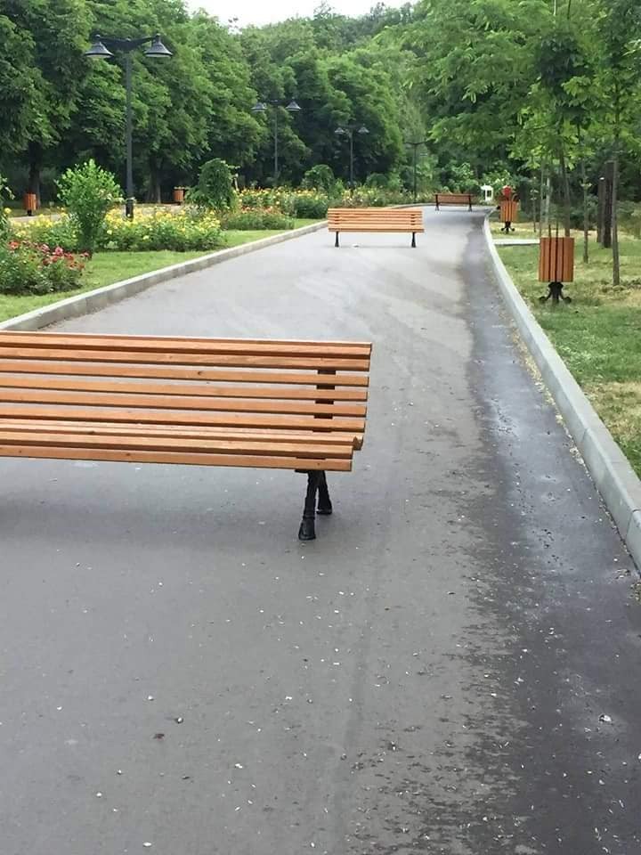 Imagini REVOLTĂTOARE // Mai multe bănci amplasate pe aleea principală din Parcul Valea Trandafirilor, vandalizate