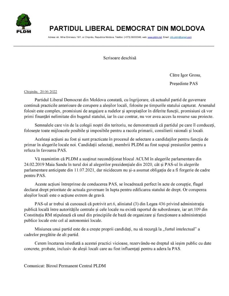 DOC // PLDM acuză PAS că le „racolează” aleșii locali: Practici de corupere folosite pe timpurile statului capturat