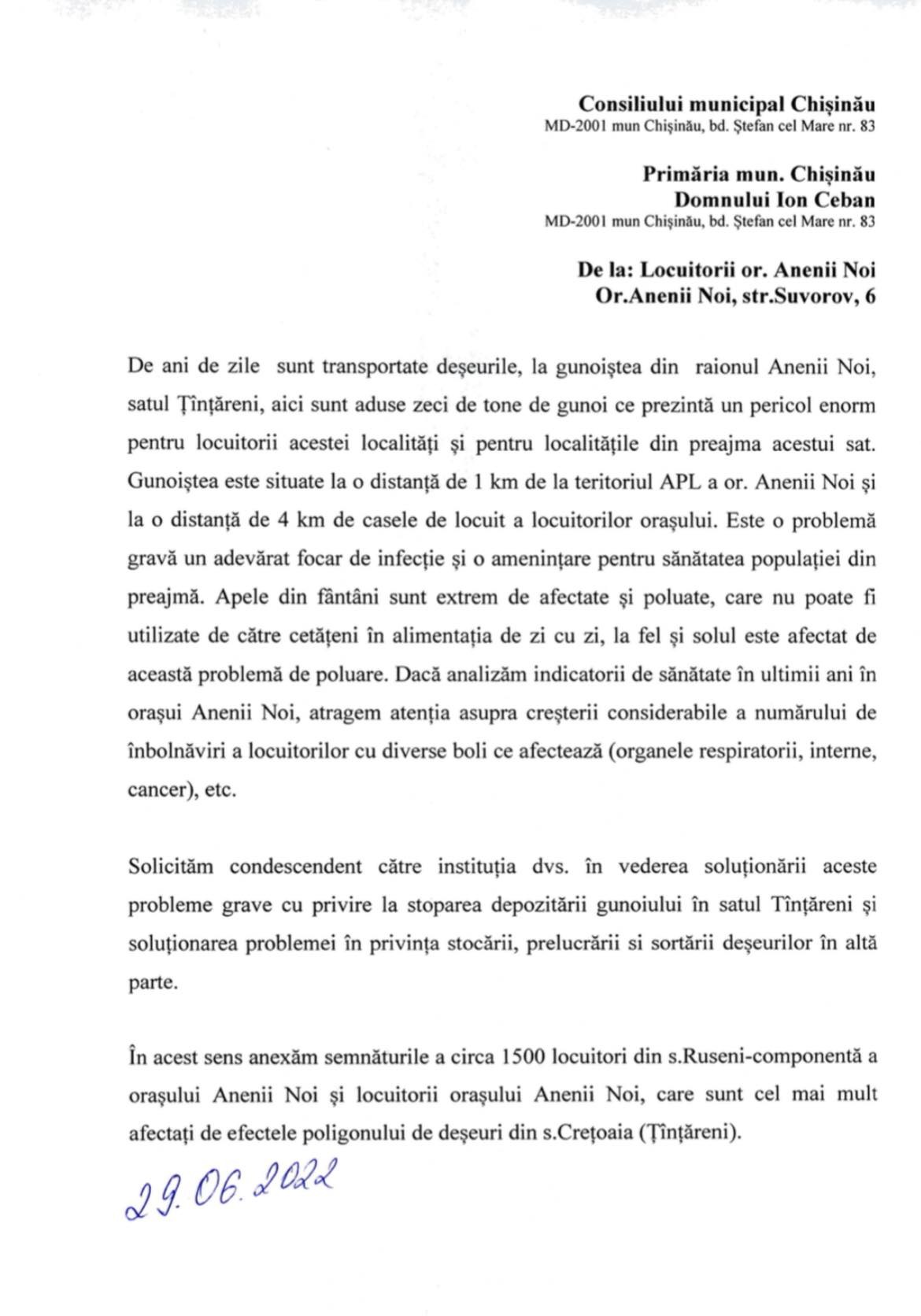 DOC// Ion Ceban luat la rost de locuitorii din Anenii Noi. Solicită închiderea gropii de gunoi de la Țînțăreni
