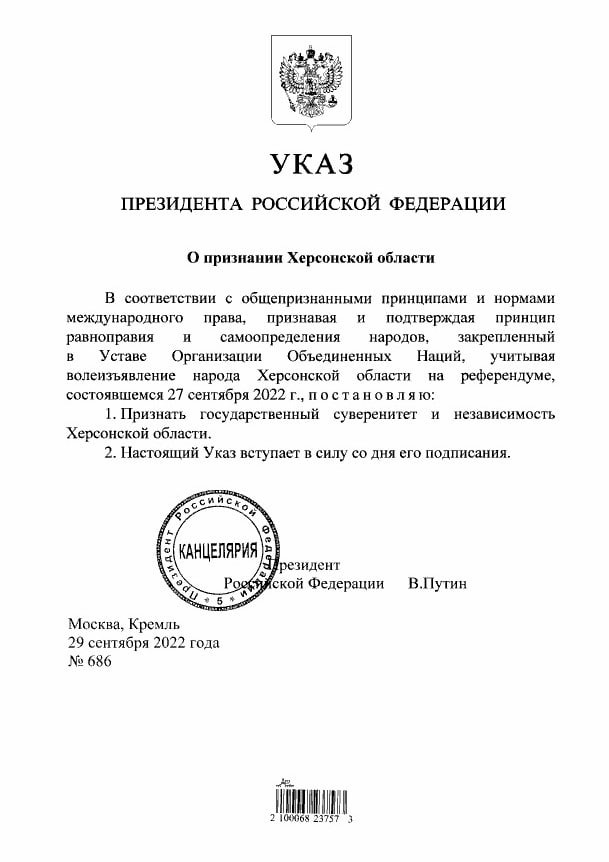 ULTIMA ORĂ // Vladimir Putin a semnat decretele de recunoaştere a „independenţei” regiunilor Herson şi Zaporijie