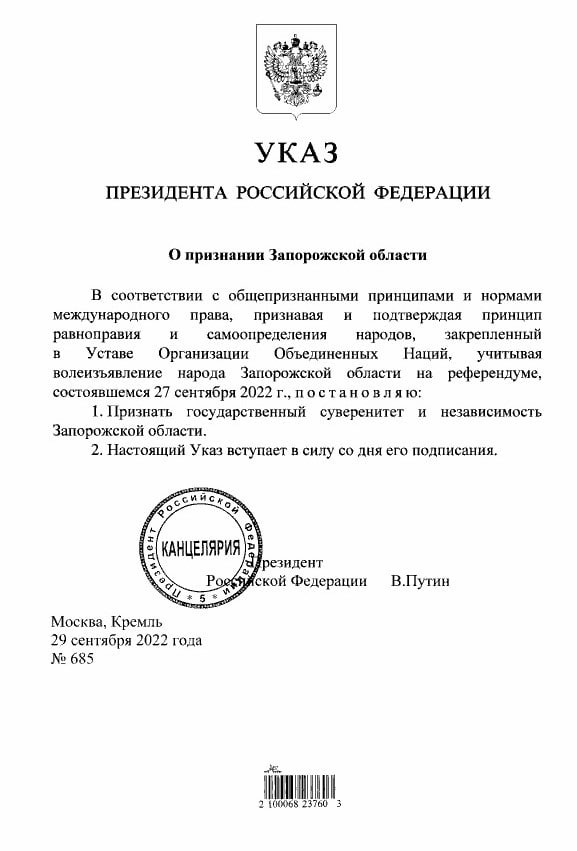 ULTIMA ORĂ // Vladimir Putin a semnat decretele de recunoaştere a „independenţei” regiunilor Herson şi Zaporijie