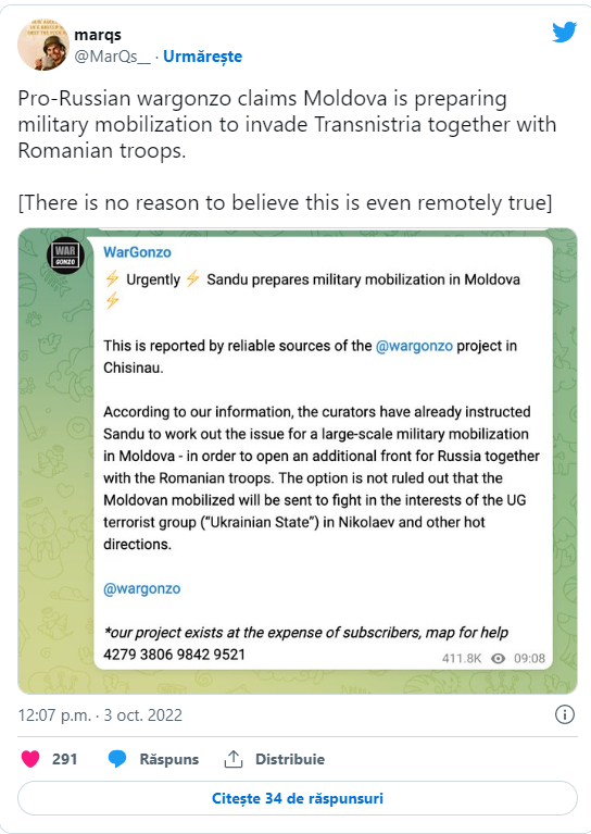 Propagandiștii ruși lansează noi falsuri: Republica Moldova se pregătește să-și mobilizeze populația și să atace Transnistria împreună cu România. Reacție rapidă de la Chișinău