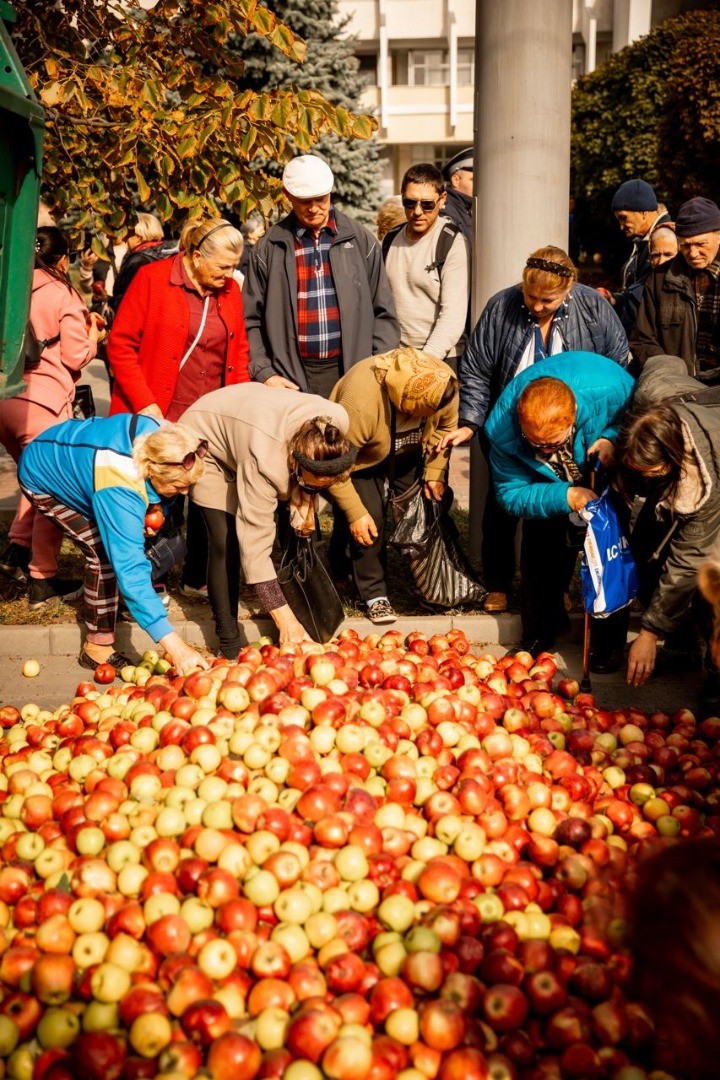 FOTO // Fermierilor le-a ajuns cuțitul la os! Tone de mere, descărcate în fața Ministerului Agriculturii