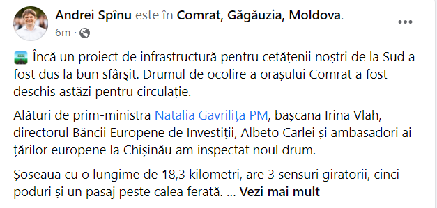 Cât Moldova riscă să rămână fără lumină, Spînu și Gavrilița au luat apă în gură. Se laudă cu un drum renovat