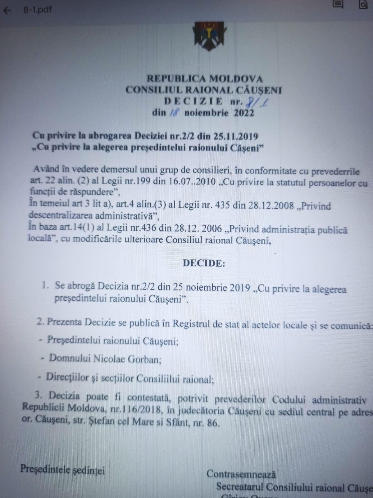 PAS, PLDM și PCRM au făcut coaliție și l-au demis pe președintele raionului Căușeni