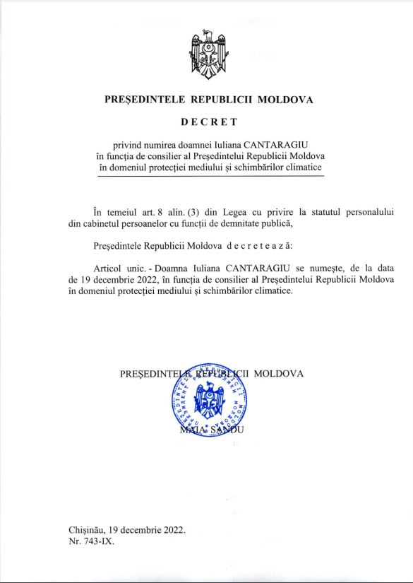 ULTIMA ORĂ // Maia Sandu a semnat decretul. Fosta ministră a Mediului s-a ales cu o nouă funcție