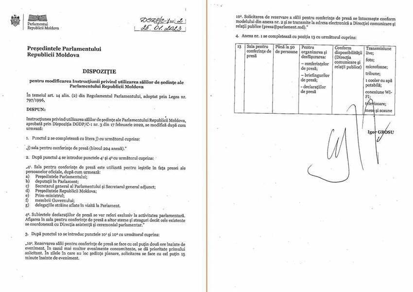 DOC // Partidul „ȘOR” contestă în judecată decizia lui Igor Grosu de a interzice prezența cetățenilor simpli în parlament