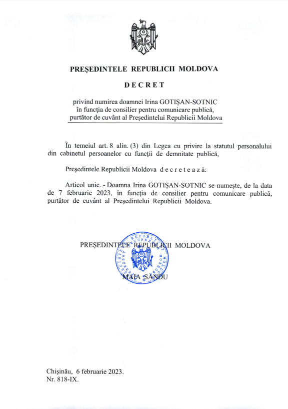 Maia Sandu are o nouă consilieră prezidențială pentru comunicare publică