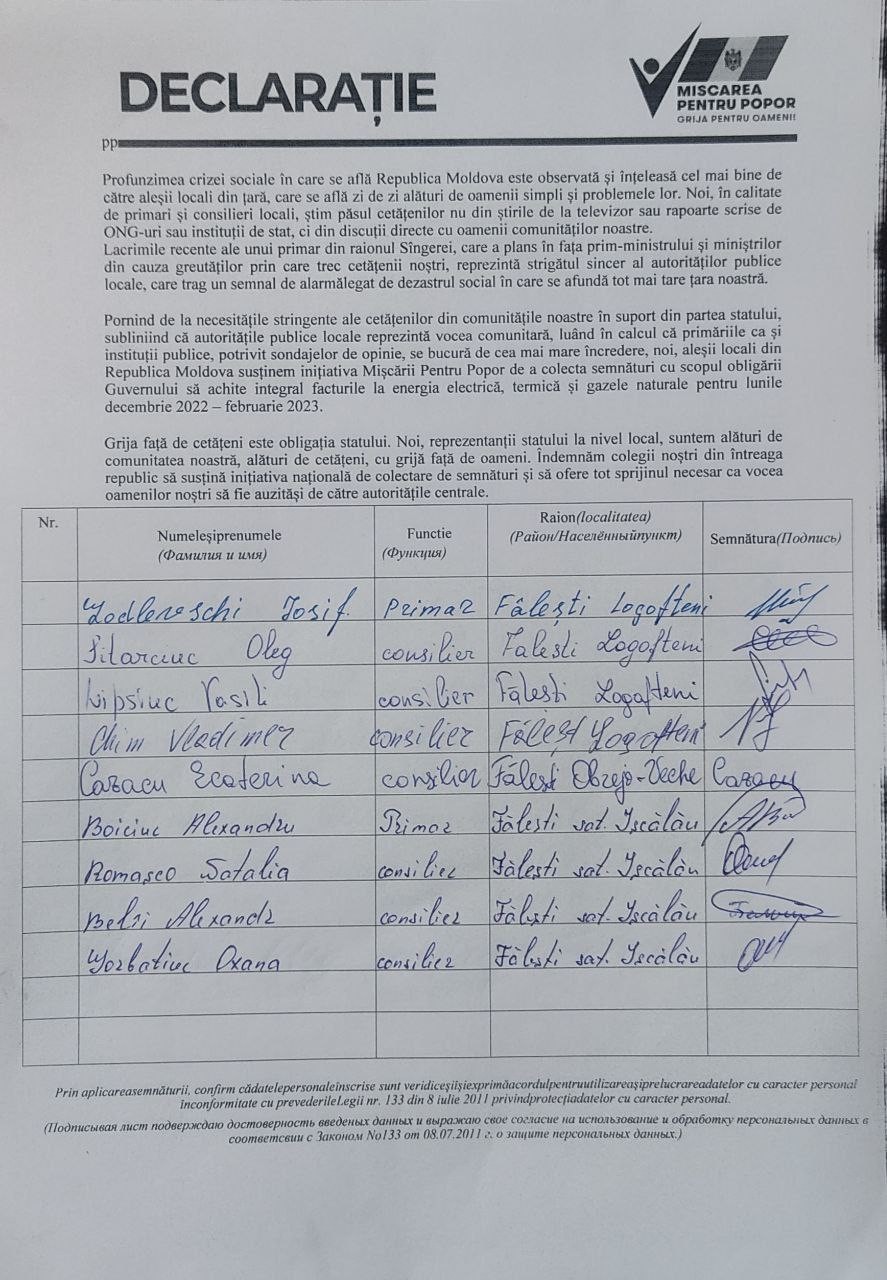 DOC // Sute de aleși locali și-au exprimat sprijinul pentru „Mișcarea Pentru Popor”