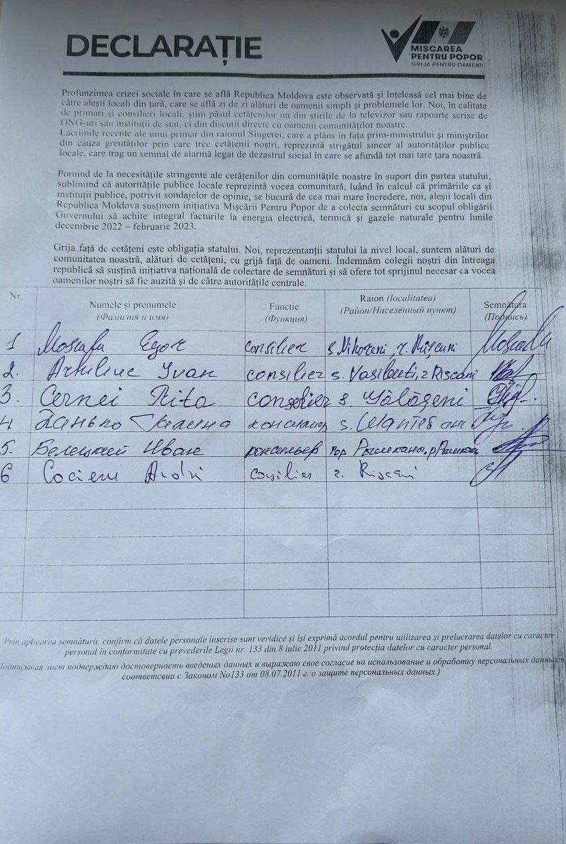 DOC // Sute de aleși locali și-au exprimat sprijinul pentru „Mișcarea Pentru Popor”