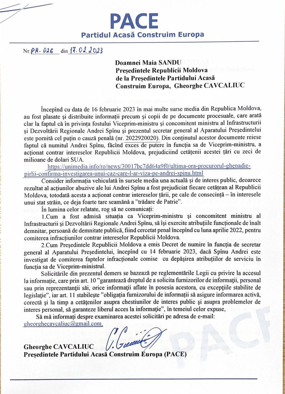 DOC // Vadim Ceban, cercetat penal într-un dosar ținut ascuns, susține liderul PACE, Gheorghe Cavcaliuc