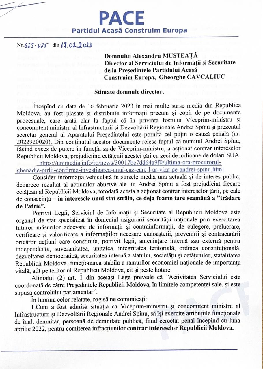 DOC // Vadim Ceban, cercetat penal într-un dosar ținut ascuns, susține liderul PACE, Gheorghe Cavcaliuc